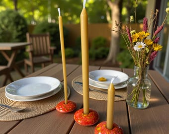 Red "Fire Bloom" Ceramic Candle Holder, Handmade Ceramic Holder for 12 mm (0.47") or 5 mm (0.2") Beeswax Candles