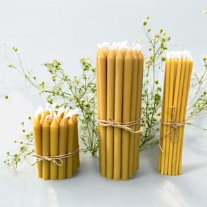 100% Beeswax Orthodox Taper Candles – Set of 25 – 3 Sizes Available – Handcrafted from Pure Texas Beeswax
