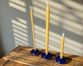 Dark Blue Ceramic Candle Holder, Handmade Ceramic Holder for 12 mm (0.47") or 5 mm (0.2") Beeswax Candles