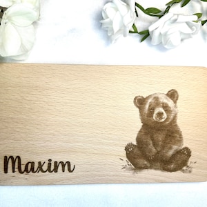 Breakfast board made of beech wood with bear teddy school wooden board breakfast personalized individually laser name children engraving