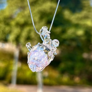 Handmade glass heart pendant | love symbol necklace | Unique transparent glass art gift