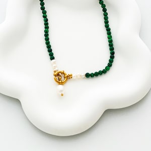 Handmade Turquoise Bead & Freshwater Pearl Necklace with Gold-Plated Clasp - Bohemian Jewelry for Summer Beach Outings