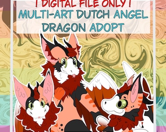 Dutch Angel Dragon Adoptable -  Furry Fandom Fursona [Multiple Artworks - Headshot / Chibi / Full-Body / Ref Sheet]