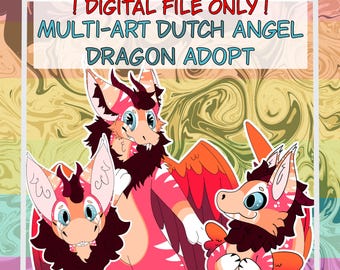 Dutch Angel Dragon Adoptable -  Furry Fandom Fursona [Multiple Artworks - Headshot / Chibi / Full-Body / Ref Sheet]