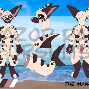 May include: Digital illustration of a Manokit character design. The character has a cream-colored body with dark brown spots and accents. The design includes a full body view, headshot, and other body parts. The text "THE MANOKIT" is at the bottom.