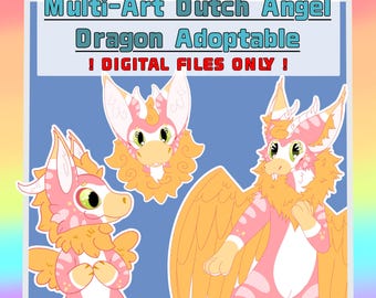 Dutch Angel Dragon Adoptable -  Furry Fandom Fursona [Multiple Artworks - Headshot / Chibi / Full-Body / Reference Sheet]