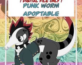 Fursona Adoptables // Full-body Punk Fluffy Worm Adopt // Furry Fandom Original Characters