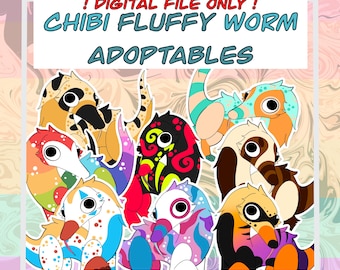Fursona Adoptables // Full-body Chibi Fluffy Worm Adopts // Furry Fandom Original Characters