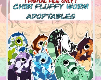 Fursona Adoptables // Full-body Chibi Fluffy Worm Adopts // Furry Fandom Original Characters [Batch 2]