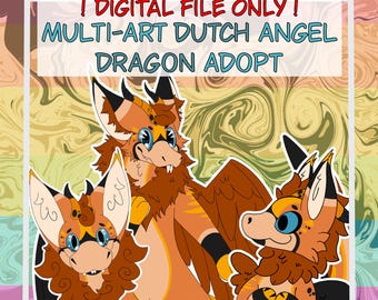 Dutch Angel Dragon Adoptable -  Furry Fandom Fursona [Multiple Artworks - Headshot / Chibi / Full-Body / Ref Sheet]