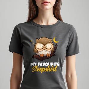 My Favourite Sleepshirt Lustiges Schlafshirt mit Eule, Süßes Nacht T-Shirt mit Cartoon-Motiv, Bequemes Tier Pyjama Shirt für Schlaf-Fans