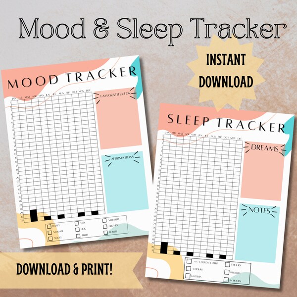 Mood Tracker Sleep Tracker Yearly Sleep Log Sleep Analysis Sleep Cycle Digital Download Printable Editable Canva Template