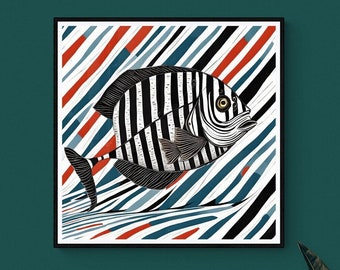 Fish, striped fish design to download, modern fish illustration