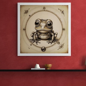 Frog steampunk style poster, industrial frog design, frog picture, animal poster, frog motif, poster in vintage style, wall art