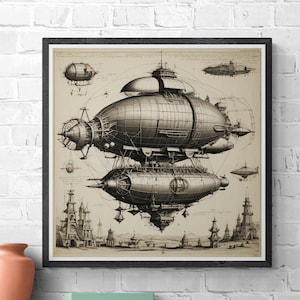 Zeppelin design in vintage style, Zeppelin picture, retro Zeppelin poster, airship drawing,