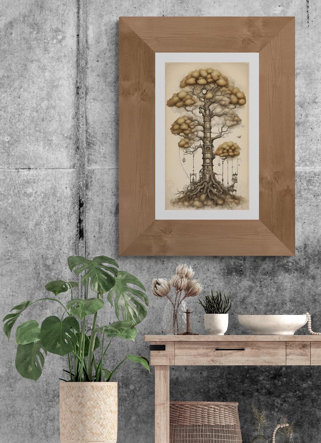 Steampunk Style Tree Tree Design Steampunk, Vintage Style Tree Poster, Industrial Tree ...