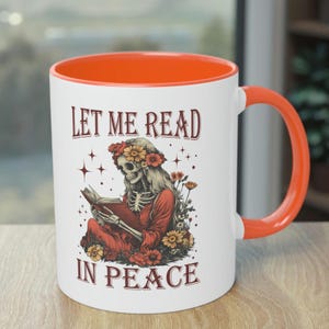 Zweifarbige Lesetasse „Lass mich in Ruhe lesen“. Fantasy-Liebhaber. Halloween-Skelettbecher, schwarzer Humor, Bücherwurm-Geschenk