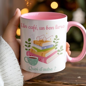 Zweifarbige Lesetasse &quot;Ein Kaffee, ein gutes Buch, was sonst?&quot; Geschenk für Leser, Buchhändler, Bibliothekar. Bücherwurm-Tasse