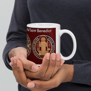 Saint Benedict Medal Sacramental with Prayer Latin English, Catholic, Catholic mug, Traditional Catholic, Jesus, Virgin Mary, Catholic Gift