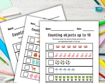 Kindergarten Addition Worksheet Printable Counting Objects, Kindergarten Number Worksheet, Preschool Learning Page, Homeschool Activity Page