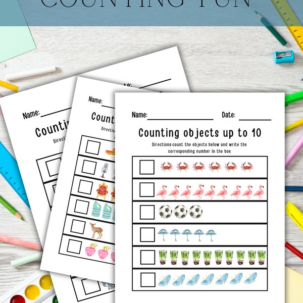 Kindergarten Addition Worksheet Printable Counting Objects, Kindergarten Number Worksheet, Preschool Learning Page, Homeschool Activity Page