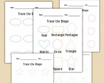 Interactive Shapes Tracing Worksheets for Preschoolers - Digital Download, Educational Shapes Tracing Worksheets for Children