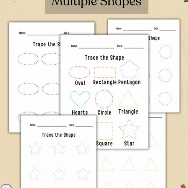 Interactive Shapes Tracing Worksheets for Preschoolers - Digital Download, Educational Shapes Tracing Worksheets for Children