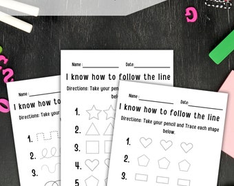 Trace the Shapes, Tracing Worksheet For PreK Children, Homeschooling, Fun With Tracing, Kindergarten Worksheets, 10pk Worksheet