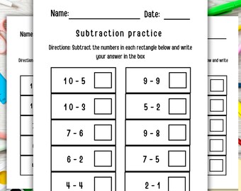 Kindergarten Subtraction Worksheet, Learning and Educational, Numbers, Fun With Math, Back To School Subtraction Worksheet, Activity