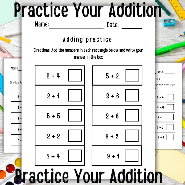 Printable Kindergarten Addition Worksheet, HomeSchool Worksheet, Educational Addition Page, Instant Download Worksheet