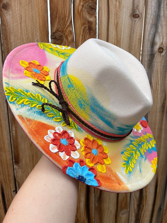 Tropical Dreams Wide Brim Fedora Hat | Hand Painted Hat  display picture 3