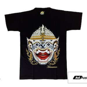 Premium Hanuman Monkey King Warrior Textured Graphic T-Shirt - Thai Tshirt, Hanuman Tshirt Monkey King Tshirt