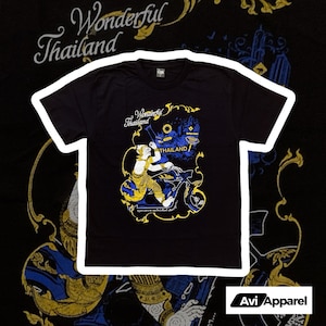 Premium Wonderful Thailand Hanuman Textured Graphic T-Shirt - Thai Tshirt, Graphic Tshirt, Thai Cotton Tshirt,  Hanuman Riding Bike Tshirt