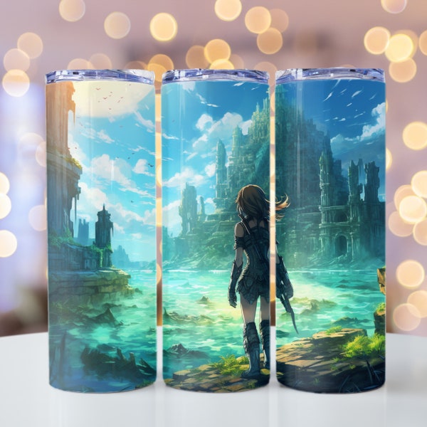 Anime Sunken City Adventure 20 Unzen Skinny Tumbler Wrap Lebendige Unterwasser Exploration