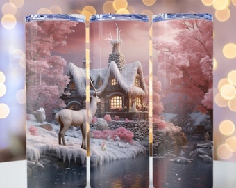 Festive Christmas Tumbler Wrap with Unique Surreal Winter Scene Perfect for Holiday Season Gifting