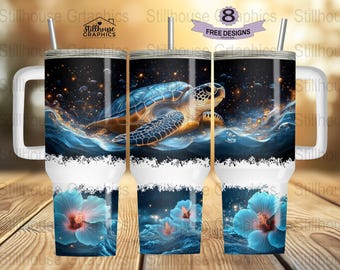 Sea turtle ocean 40oz wrap, Sublimation design templates, 40oz png Digital download. Beach Ocean png download, 40oz tumbler with handle