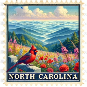 North Carolina Stamp State PNG, Vintage Stamp Sublimation Design, USA State Vintage Stamp, North Carolina Postal Stamp Digital Download