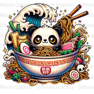 Ramen Panda PNG, Kawaii Panda Sublimation Design, Japanese Ramen Clipart, Cute Panda PNG, Kawaii Noodle Bowl Digital Download