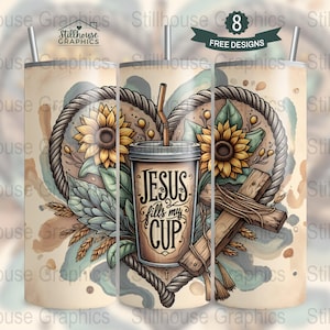 Jesus Fills My Cup Tumbler Wrap, Christian Bible Verse 20 oz Skinny Tumbler Sublimation Design Digital Download