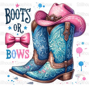 Boots Or Bows Gender Reveal PNG, Retro Cowgirl Cowboy Shower Reveal Party PNG, Western Sublimation, Rodeo Country Design