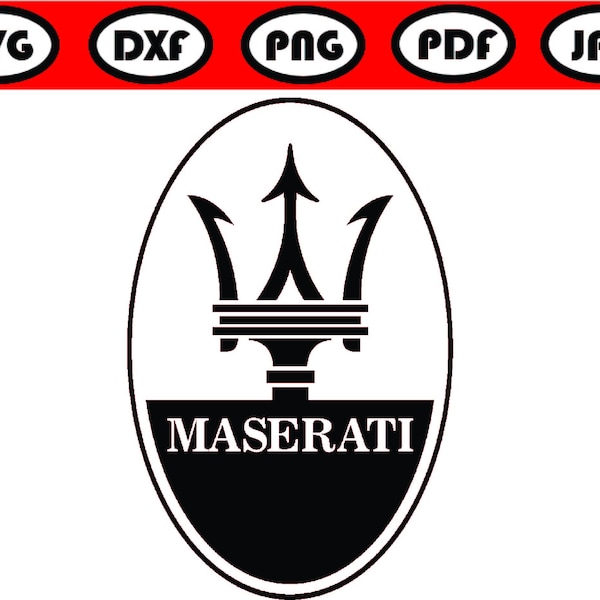 Logotipo de Maserati, archivos Maserati SVG DXF, descarga digital, archivo vectorial, archivos de corte Svg, archivo de corte láser, diseño Maserati, vector, logotipo de coche