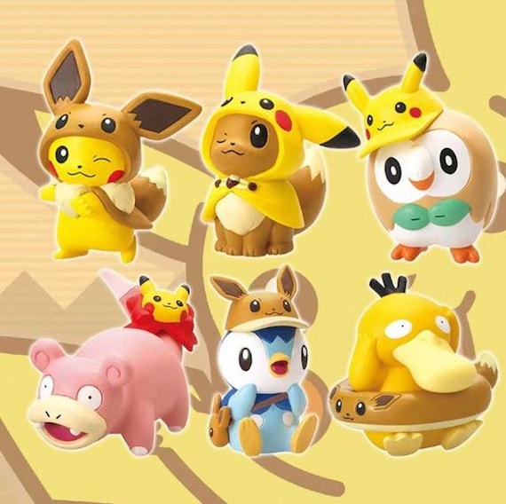 Piplup, Psyduck, Pikachu, Eevee, Hat Set of 6 Poke Figure Model 3D