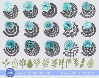 3D Flower SVG, Paper flower Clipart, digital download, digital paper DXF, PDF.