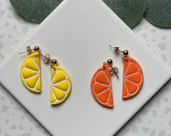 Lemon & Orange Slice Polymer Clay Earrings