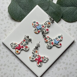 Floral Butterflies Polymer Clay Earrings