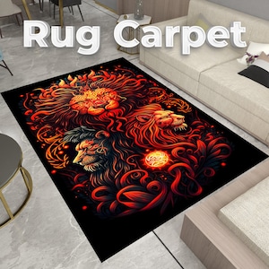 Neon Lion Rug: Colorful Animal Print, Living Room Decor