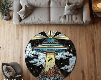 UFO Alien Rug: Retro Sci-Fi Space Ship Carpet