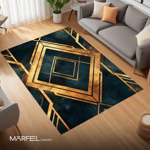 Black & Gold Art Deco Rug – Geometric Luxury Carpet, 1920s Gatsby-Inspired Design, Bold Modern Floor Decor, Glam Statement Home Accent