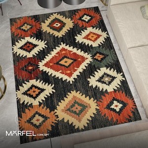 Southwestern Kilim Rug: Boho Aztec Geometric Tribal Floor Decor