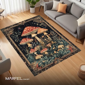 Mushroom Rug, Mushroom Forest Pattern, Mushroom Decor Gift, Minimalist Magic Mushroom Rug, Cool Room Carpet Indoor Area Home Floor